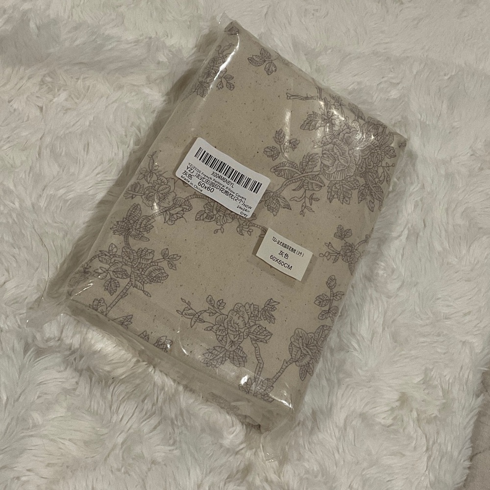Floral Print Beige Canvas Pouch - Neutral Botanical Pattern
